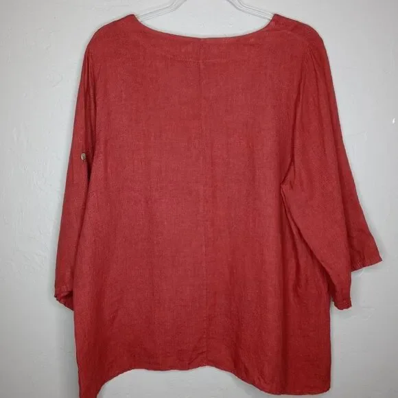 Lungo L'arno 100% Linen Burgundy Lagenlook Top - Picture 5 of 6